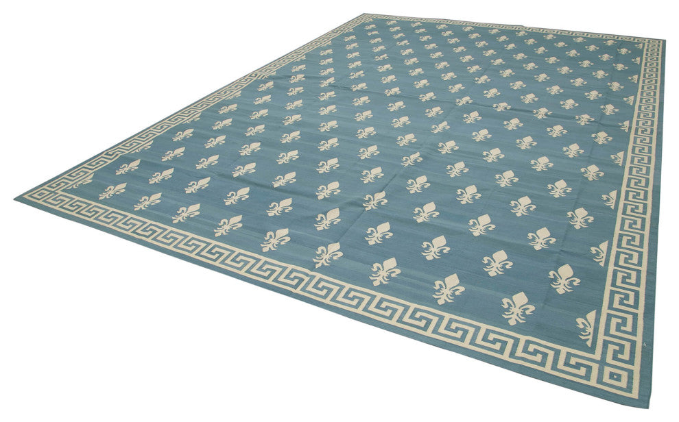 Rug N Carpet - Handmade Wool 10' 2'' x 14' 0'' Geometric Dhurrie Kilim Rug