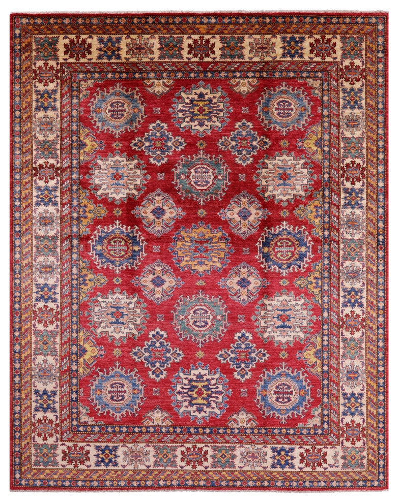 8' 0" X 9' 10" Geometric Super Kazak Hand Knotted Rug Q10606