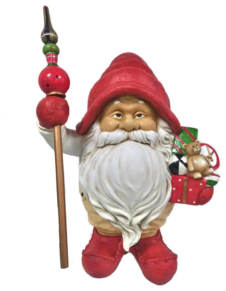 Set of 2 Santa Gnome Statue Holding Gifts