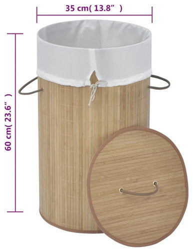vidaXL Collapsible Laundry Basket Dirty Clothes Hamper Natural Round Bamboo
