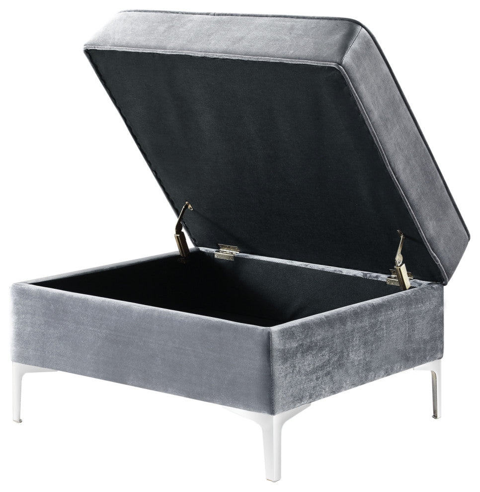 Jeannie Velvet Square Storage Ottoman, Gray