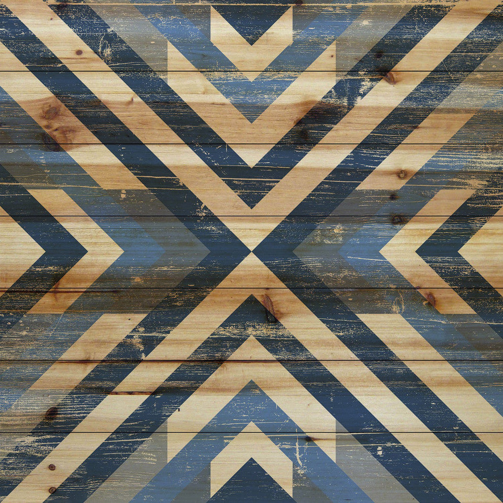 "Converging Blues" Painting Print on Natural Pine Wood