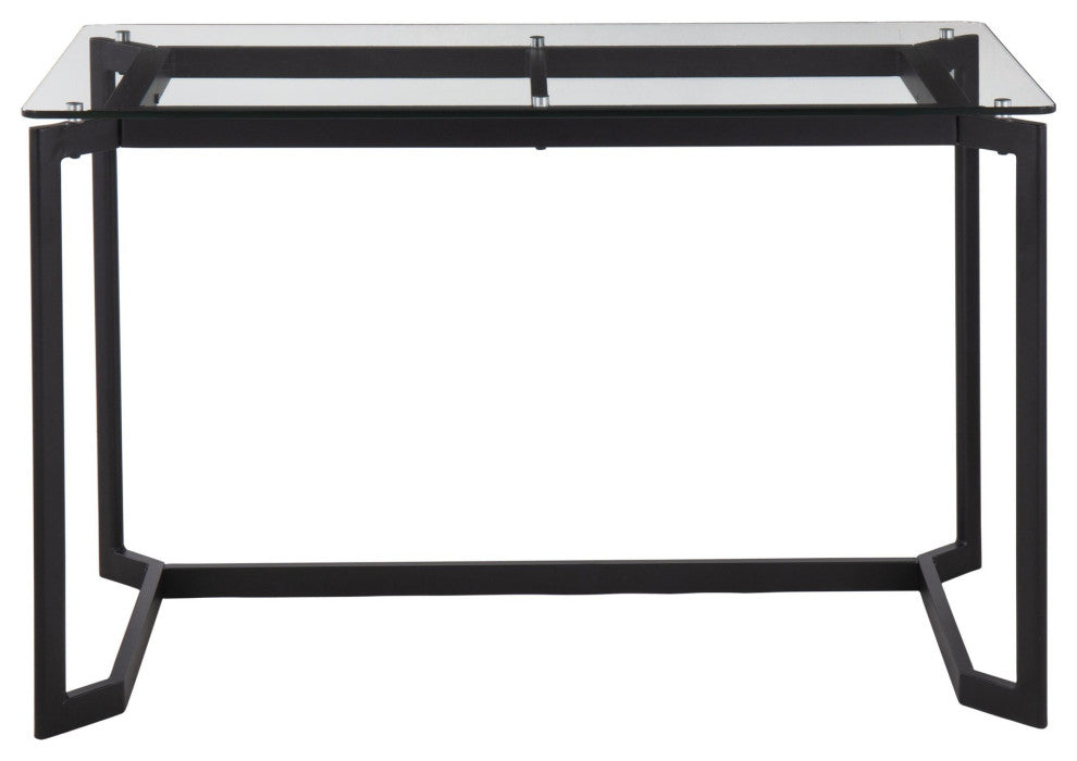 Masters Office Desk, Black Steel, Clear Glass
