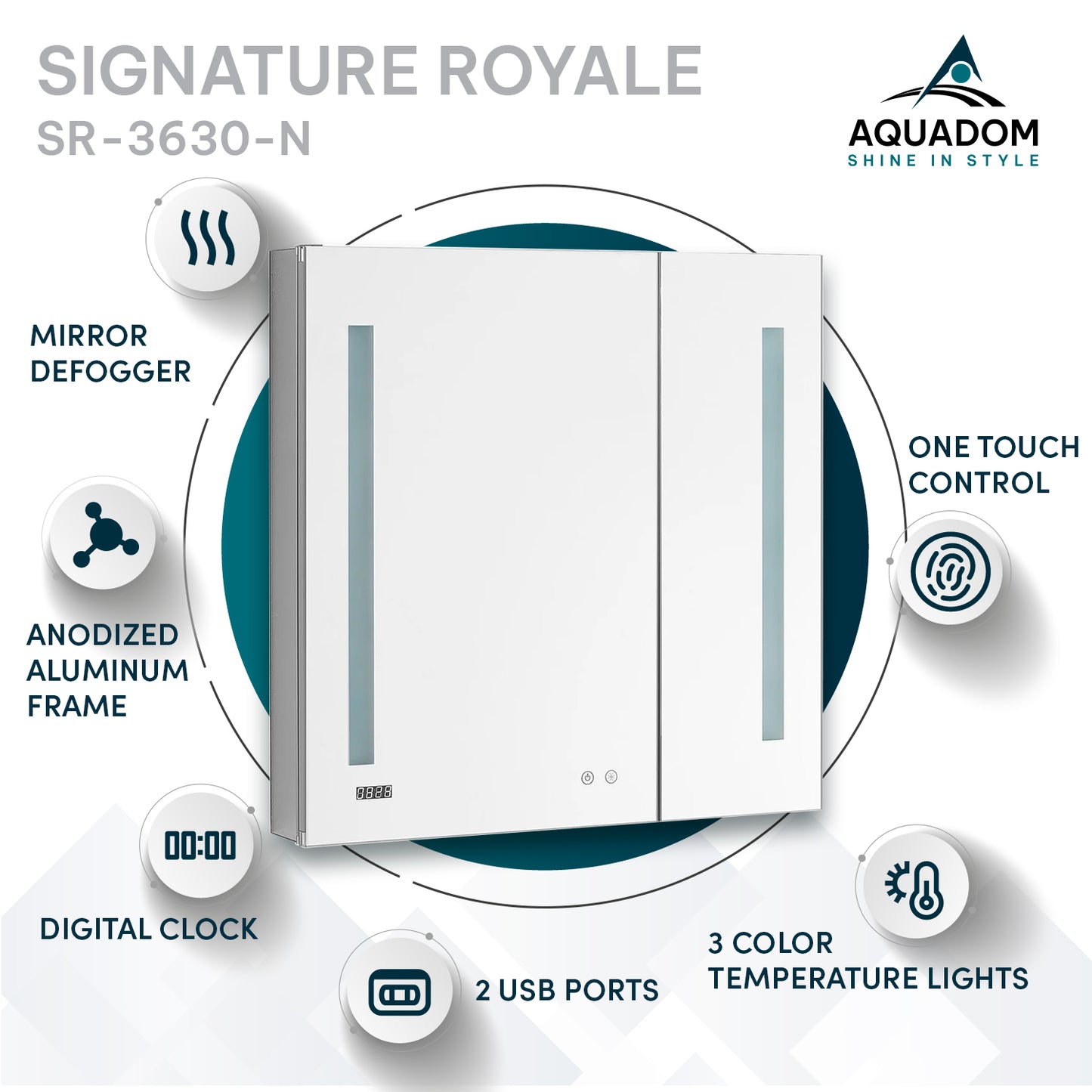 Signature Royale 36" LED Medicine Cabinet Defogger, Adjustable Magnifying Mirror