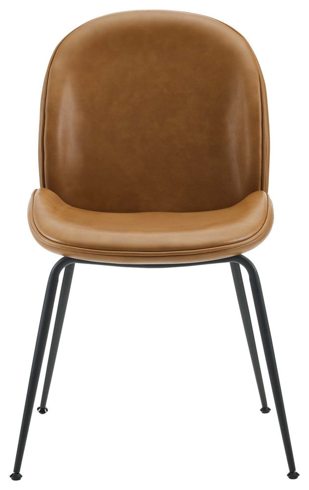 Scoop Black Powder Coated Steel Leg Vegan Leather Dining Chairs Set of 2, Tan