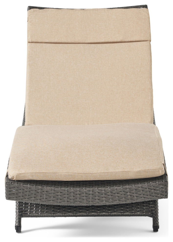 GDF Studio Nassau Outdoor Wicker Adjustable Lounges, Beige Cushions, Set of 2