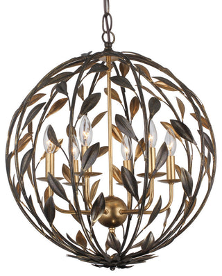 Broche 6 Light English Bronze & Antique Gold Sphere Chandelier