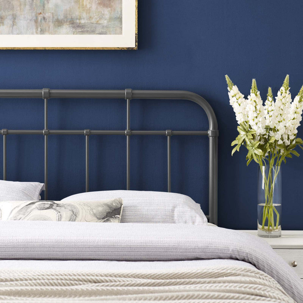 Headboard, Twin Size, Metal, Grey Gray, Modern Contemporary, Bedroom Master