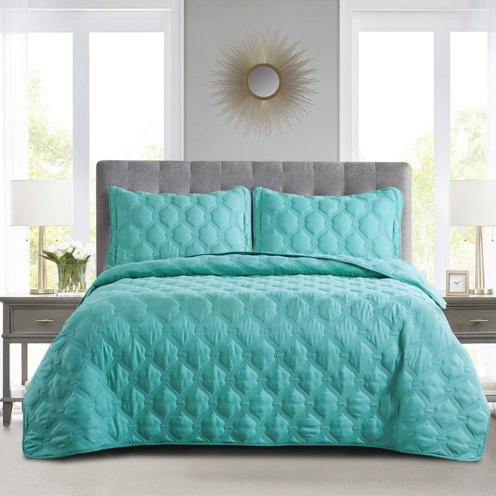 Bradly Down Alternative Quilted Bed Spread Set, Teal, King