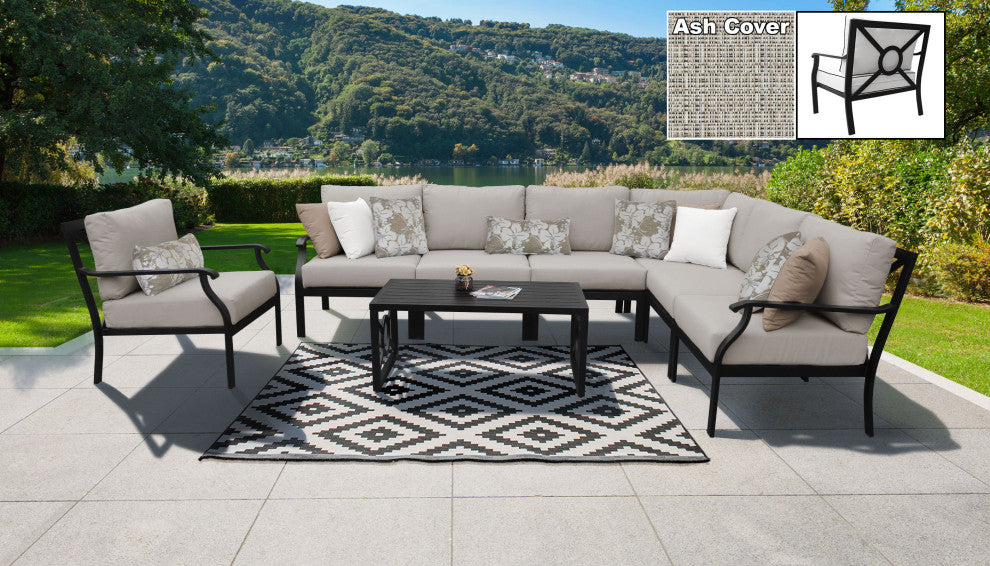 kathy ireland Madison Ave. 8 Piece Aluminum Patio Furniture Set 08d, Truffle