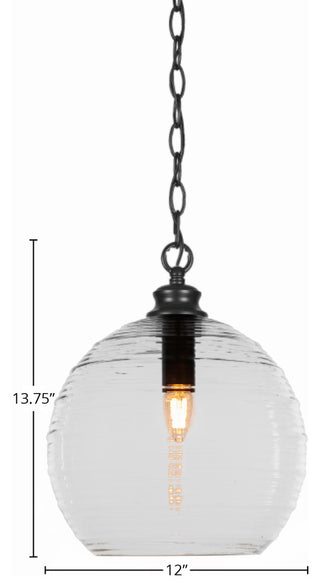 Malena 1-Light Chain Hung Pendant, Matte Black/Clear Ribbed