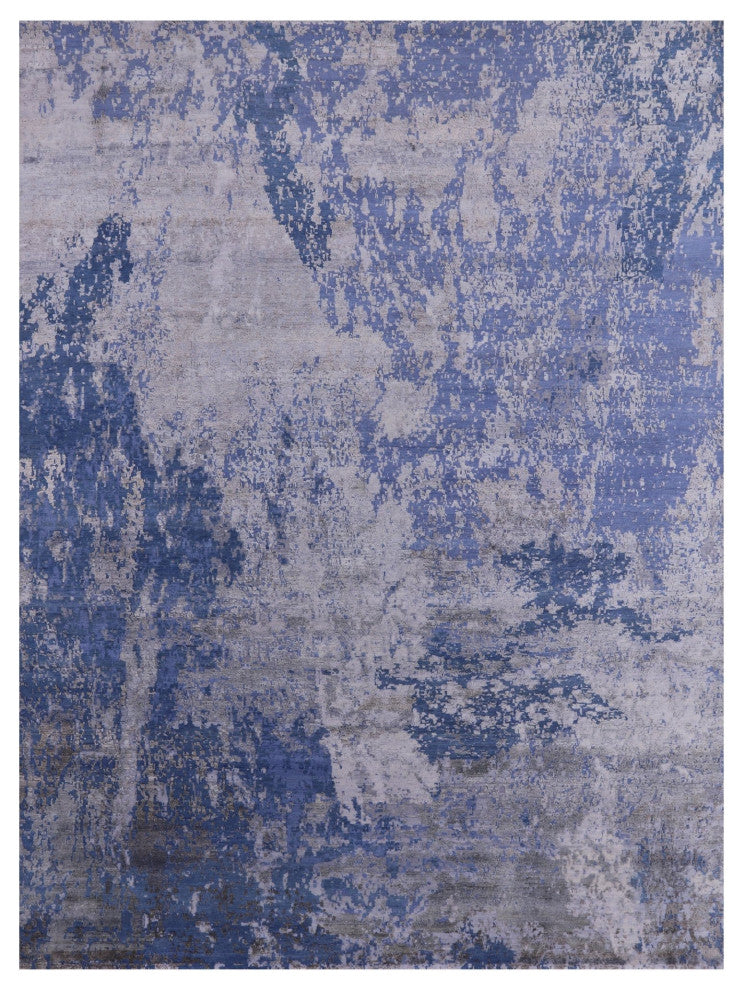 9' 0" X 12' 1" Abstract Handmade Wool and Silk Rug Q8651