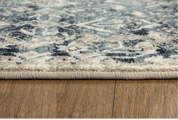 3"x5" Beige Blue Distressed Diamonds Area Rug