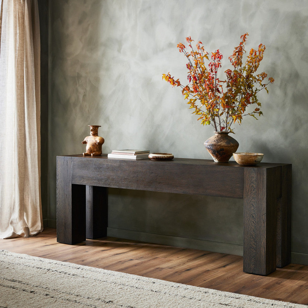 Abaso Console Table Ebony Rustic Wormwood Oak