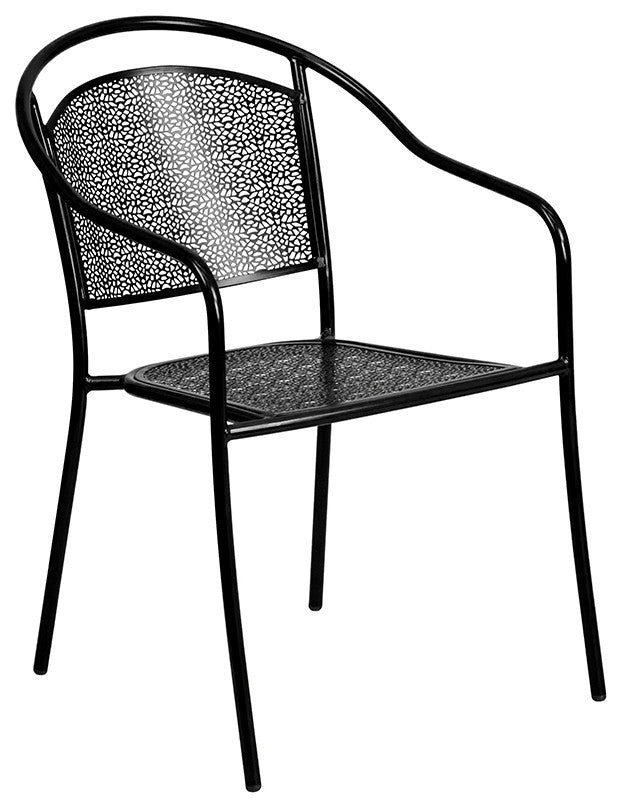 35.5'' Square Black Indoor-Outdoor Steel Patio Table Set, 4 Round Back Chairs