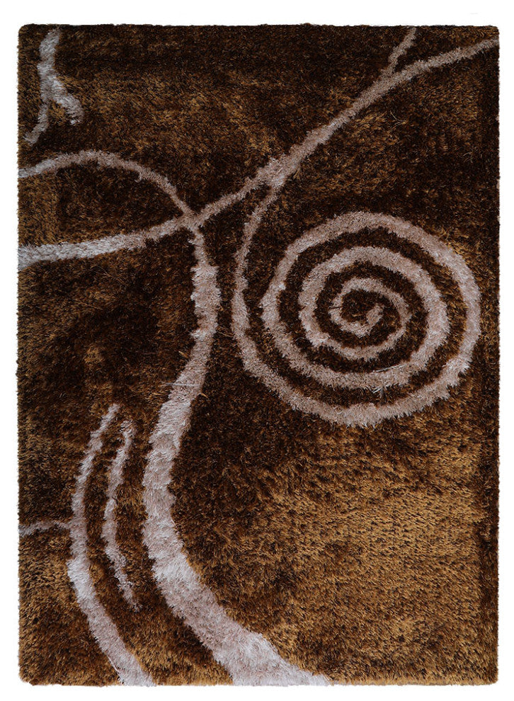 Hand Tufted Shag Polyester Area Rug Contemporary Brown Beige, [Rectangle] 8'x10'