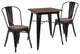 23.5" Square Black Metal Table Set with Wood Top and 2 Stack Chairs