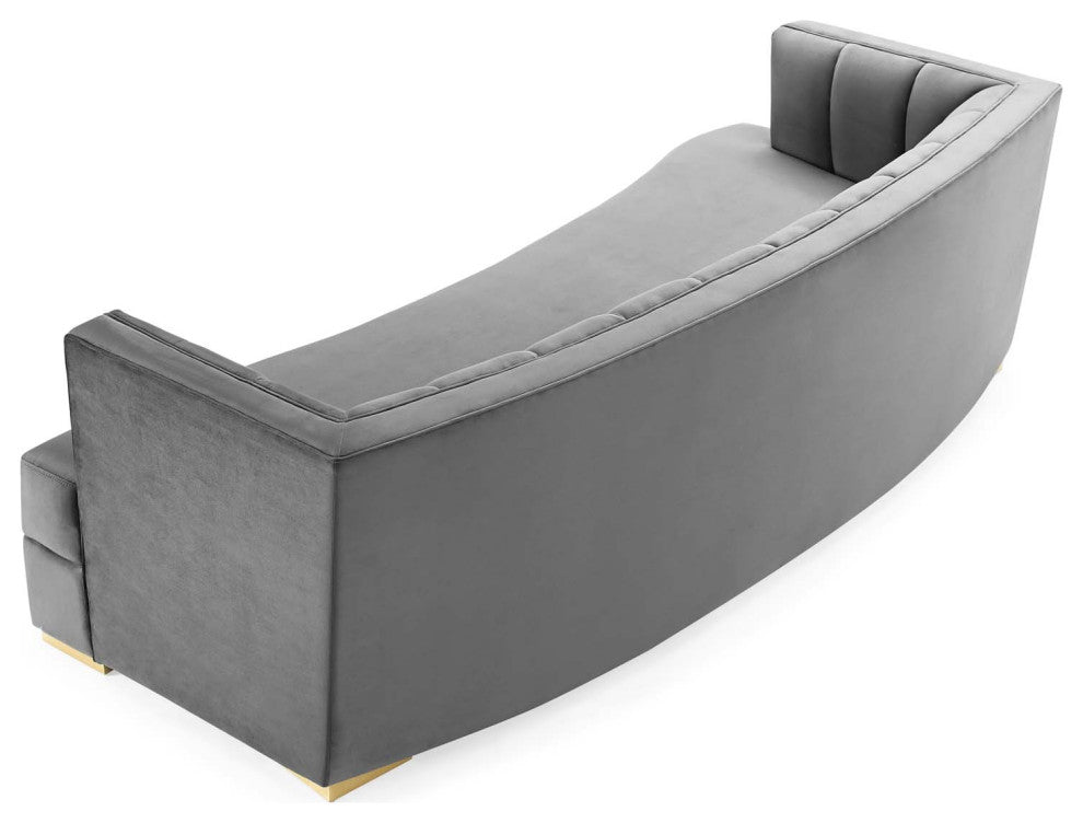 Tufted Sofa, Velvet, Gray, Modern, Living Lounge Hotel Lobby Hospitality