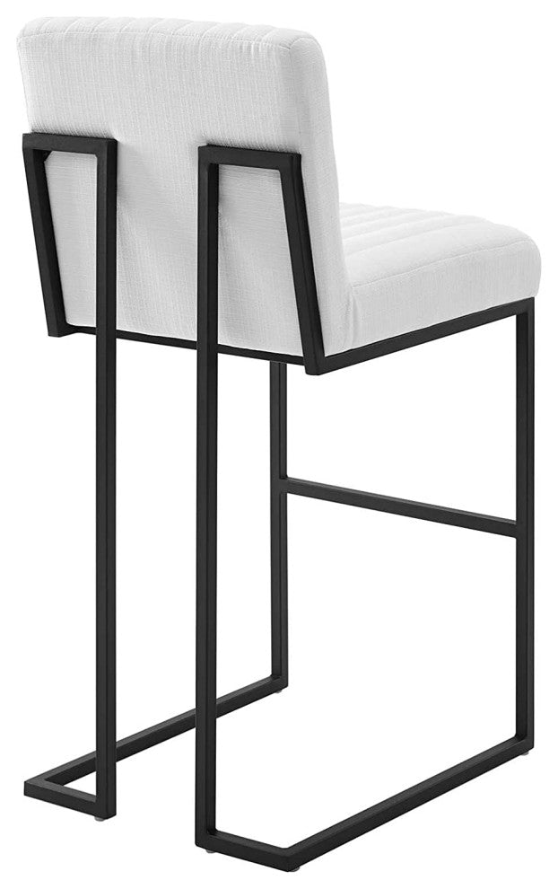 Elegant Bar Stool, Matte Black Stainless Steel Base & Channel Tufted White Seat