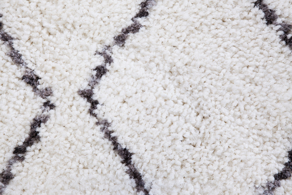 Oasis Waves White and Dark Gray Polyester Area Rug