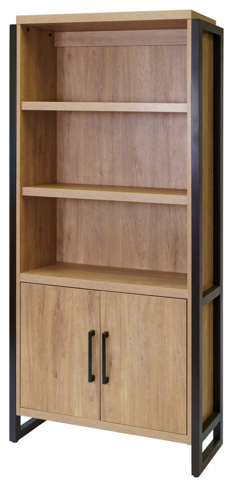 Modern Wood  Laminate Bookcase With Doors, Fully Assembled, Light Brown