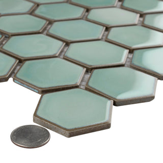 Hudson Due 2" Hex Mint Green Porcelain Floor and Wall Tile