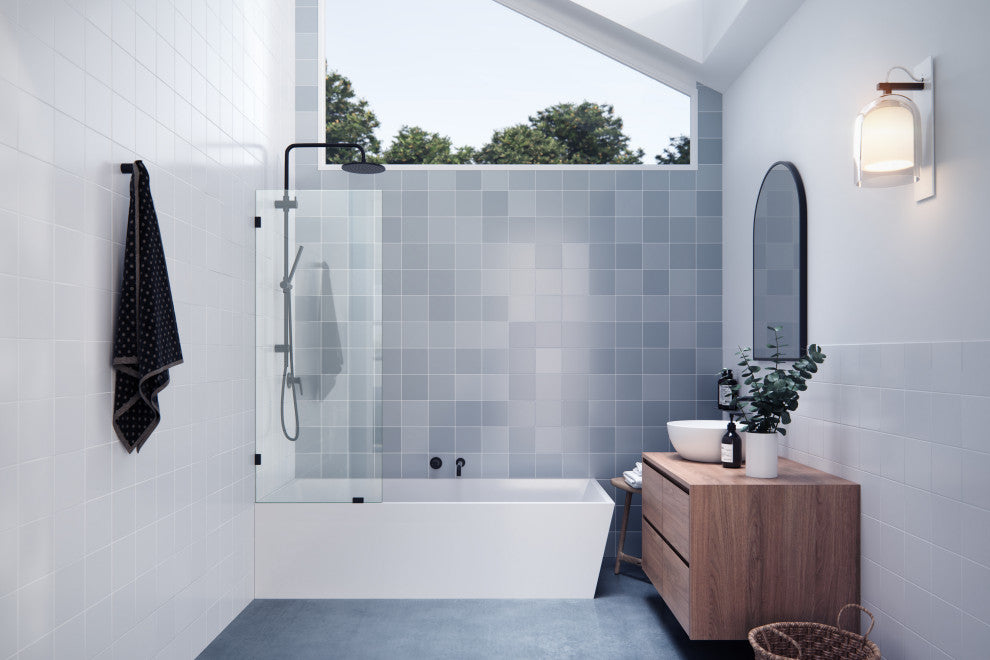 58.25"x24.5" Frameless Shower Bath Fixed Panel, Matte Black