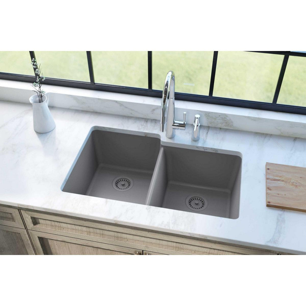 ELGU250RGS0 Quartz Classic 33" x 20-1/2" Double Bowl Undermount Sink, Greystone