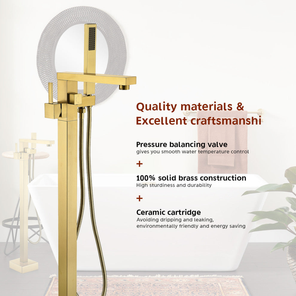 Givingtree Single Handle Floor Mounted Freestanding Tub Filler,Gold