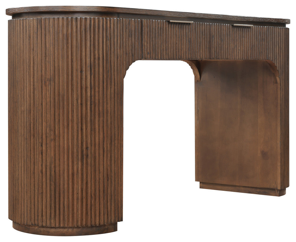 Astrid Solid Wood And Oak Veneer Vanity / Desk / Console Table, Brown