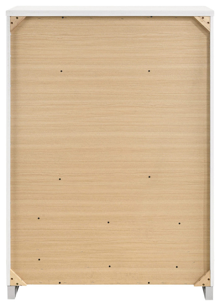 Wood Chest with 5 Drawers, Glossy White