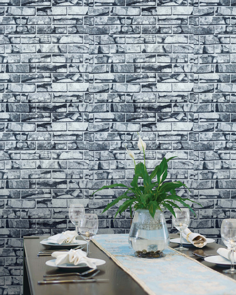 White Grey Faux Stone 3D Wall Panels, Set of 10, Covers 58 Sq Ft