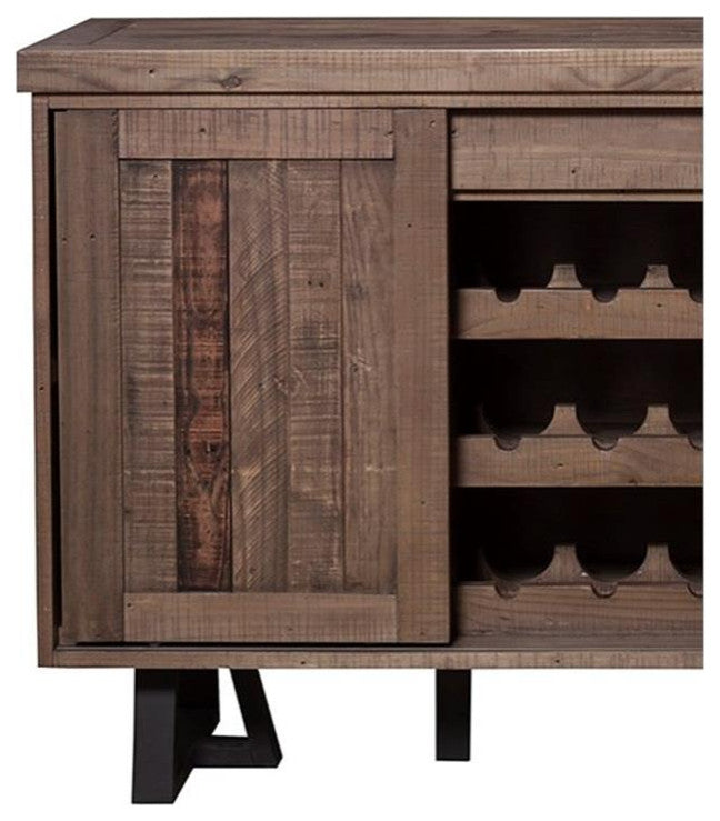 Alpine Furniture Prairie Wood Dining Sideboard with Wine Holder in Natural-Black