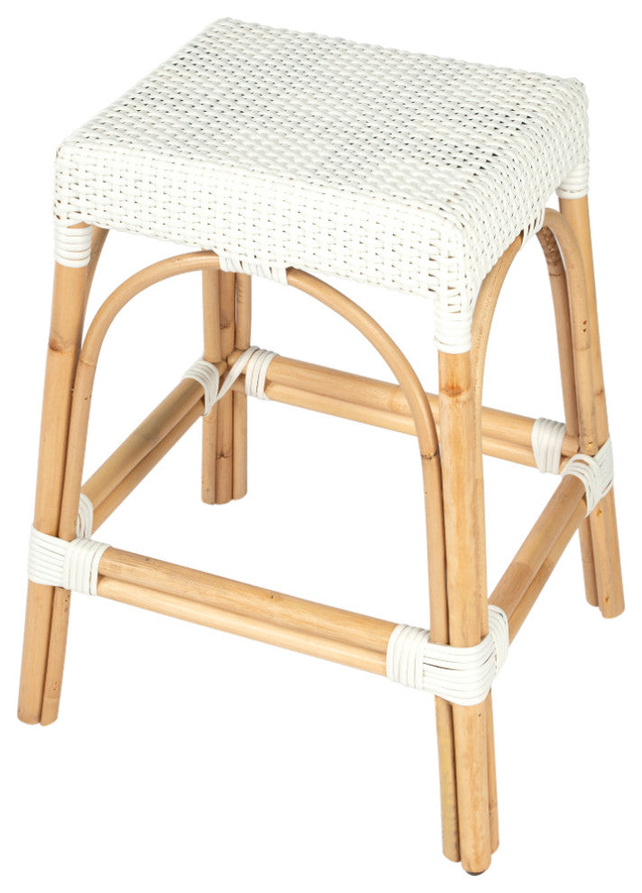 Robias Rectangular Rattan 24.5" Counter Stool, White