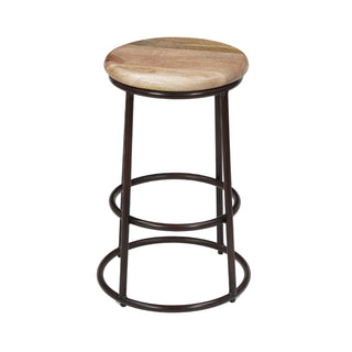 24" Mango Wood Counter Height Barstool With Iron Base Brown And Black