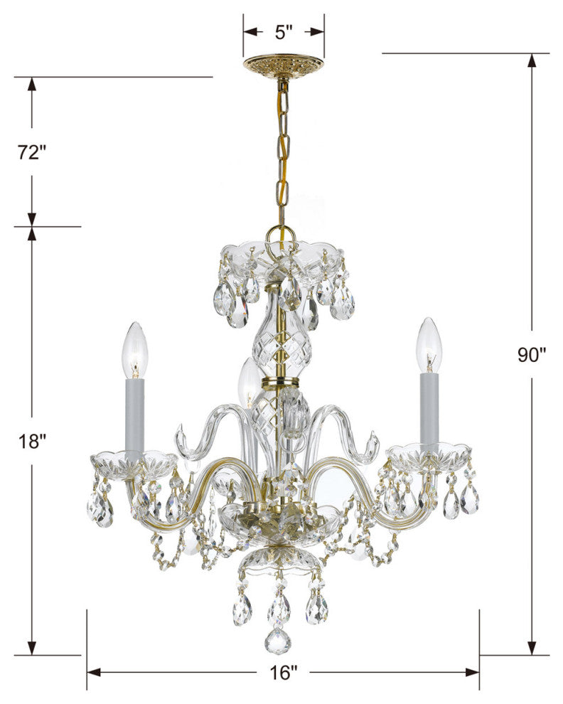 Crystorama 5044-PB-CL-MWP, 3-Light Mini Chandelier, Polished Brass
