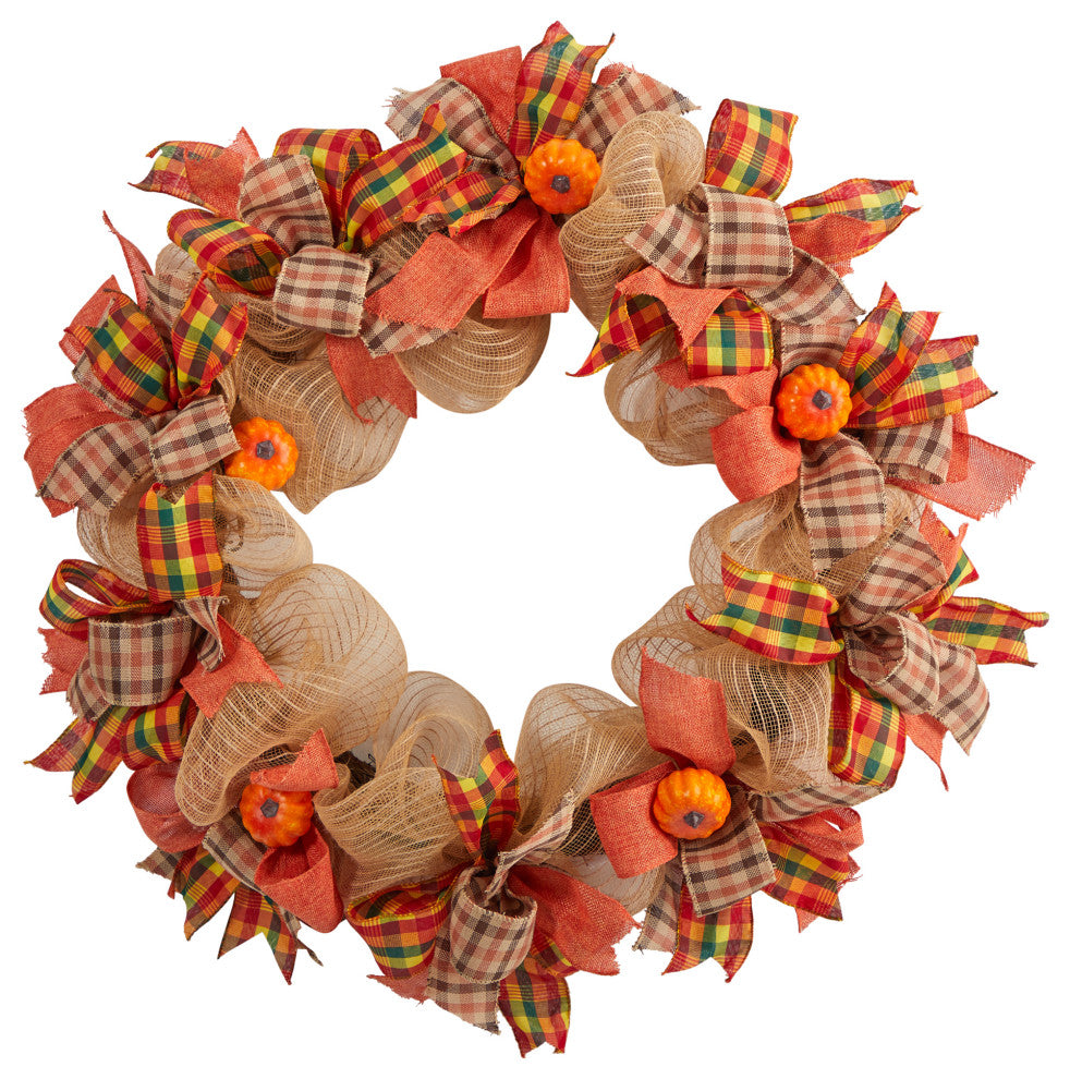 W1184 30 Autumn Pumpkin With Decorative Bows Artificial Fall Wreath