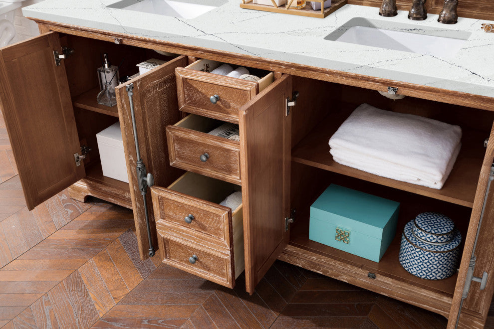James Martin 238-105-5711-3ENC 72" Double Vanity Cabinet Driftwood + Quartz Top