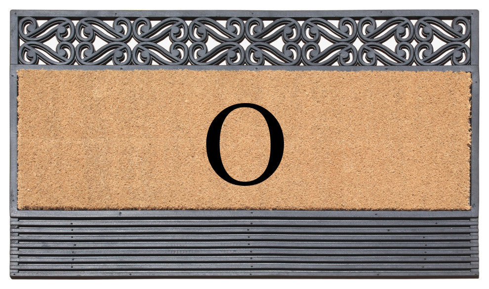 Rosewood Black/Beige 24"x36" Rubber And Coir Monogrammed Doormat, O