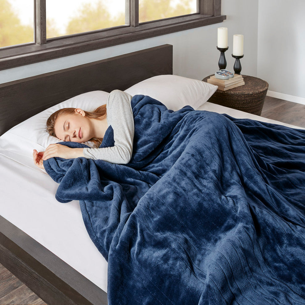 Beautyrest Heated Microlight to Berber Blanket, Indigo