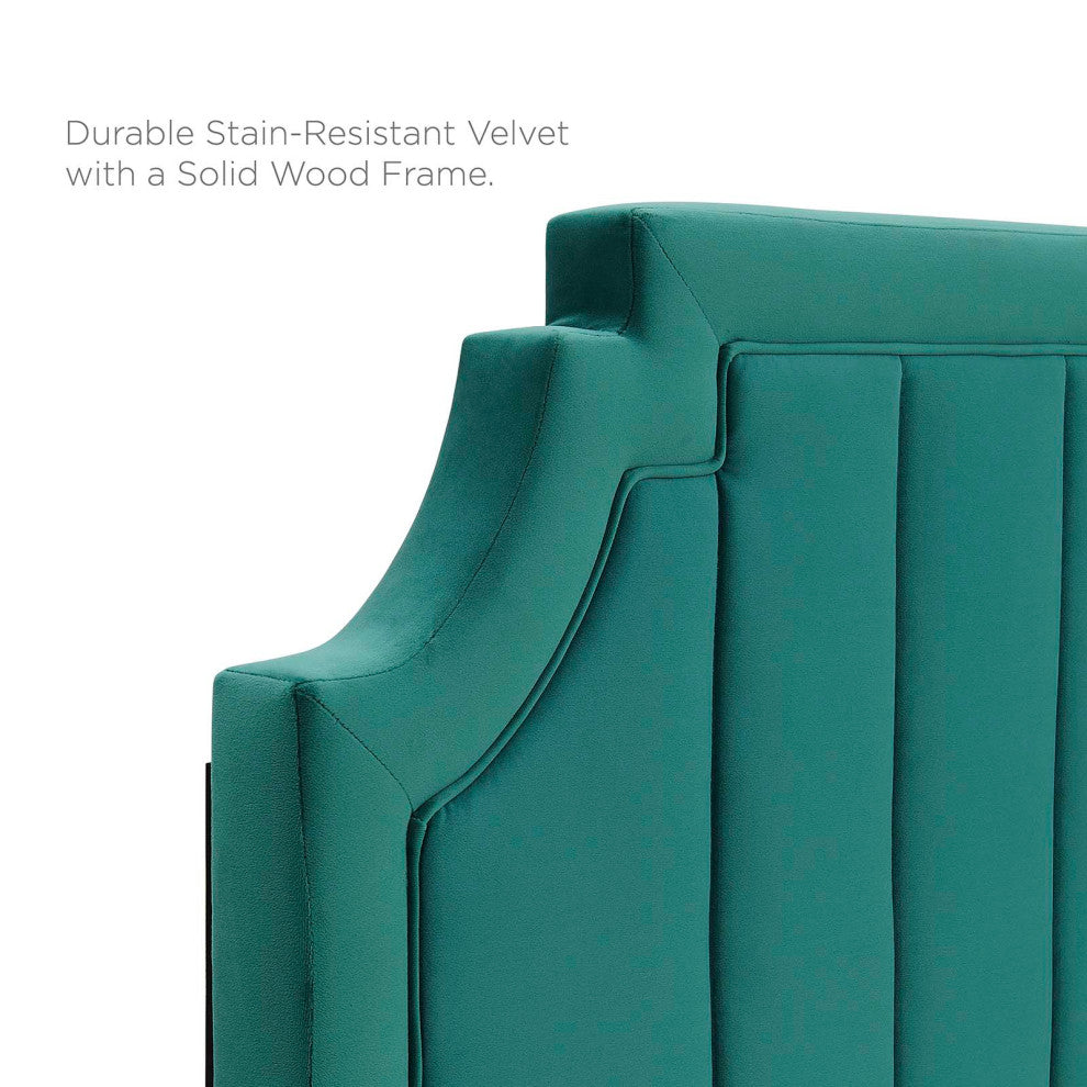 Platform Bed Frame, King Size, Velvet, Teal Blue, Modern Contemporary, Bedroom
