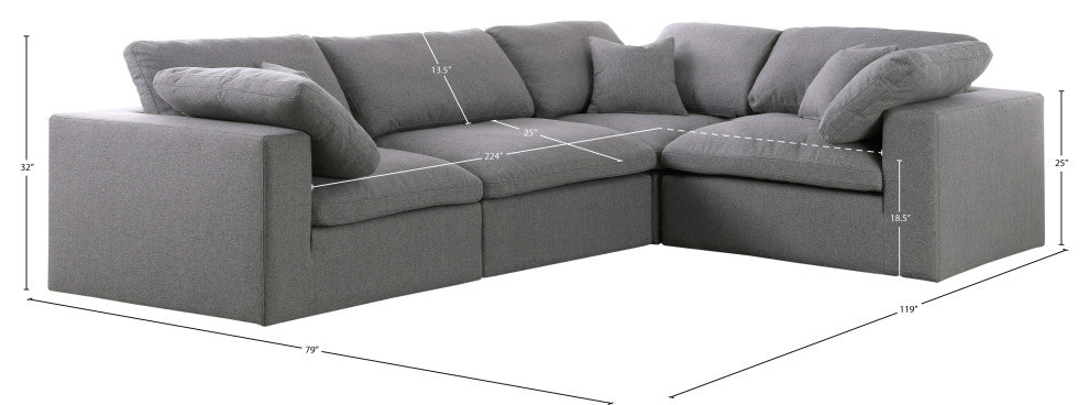 Serene Linen Textured Fabric Deluxe Comfort 4-Piece L-Shaped Sectional, Gray
