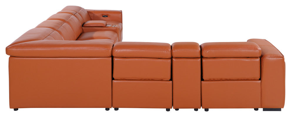 Niccolo Italian Leather 8-Piece L-Shaped Power Reclining Sectional, Camel