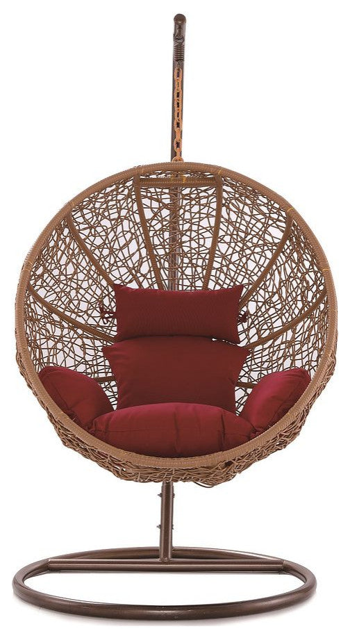 Zolo Hanging Lounge Egg Swing Chair, Red and Saddle Brown
