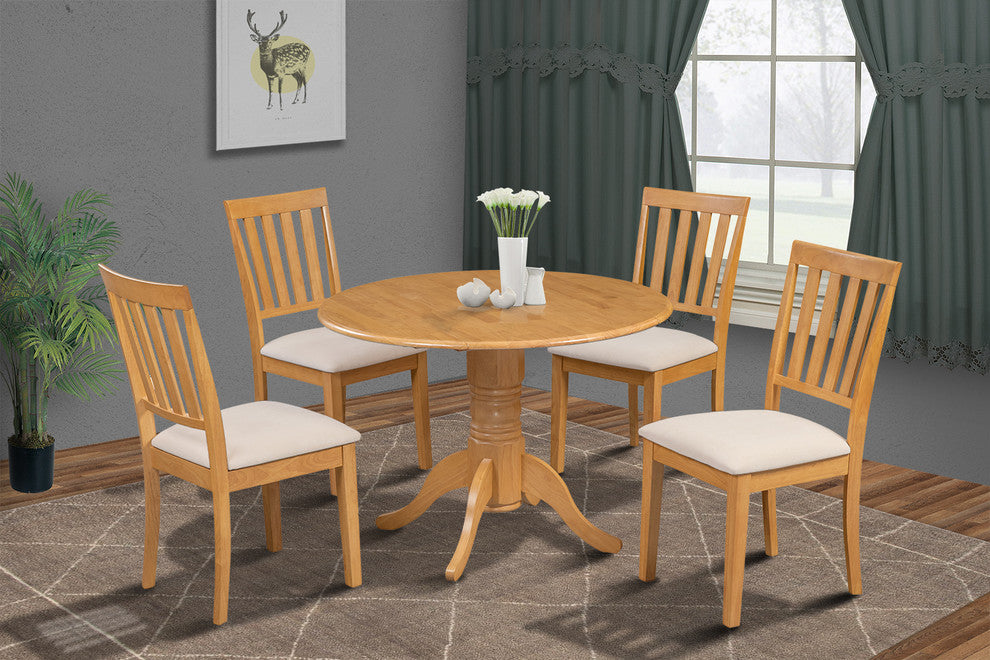 42" Burlington Dinette Dining Set Soft-Padded Seat Chairs, Oak, 5 Piece