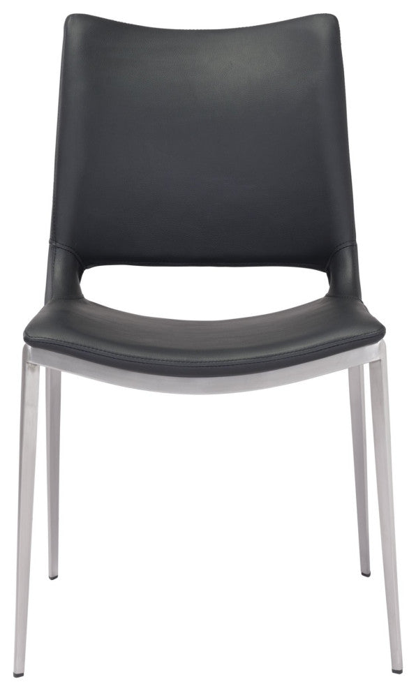 Dining Chair, Set of 2, Faux Vinyl Leather, Steel, Black, Silver, Cafe Bistro