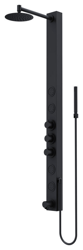 Bowery 58" H x 4" W 4-Jet Shower Panel with Round Shower Head and Tub Filler, Matte Black