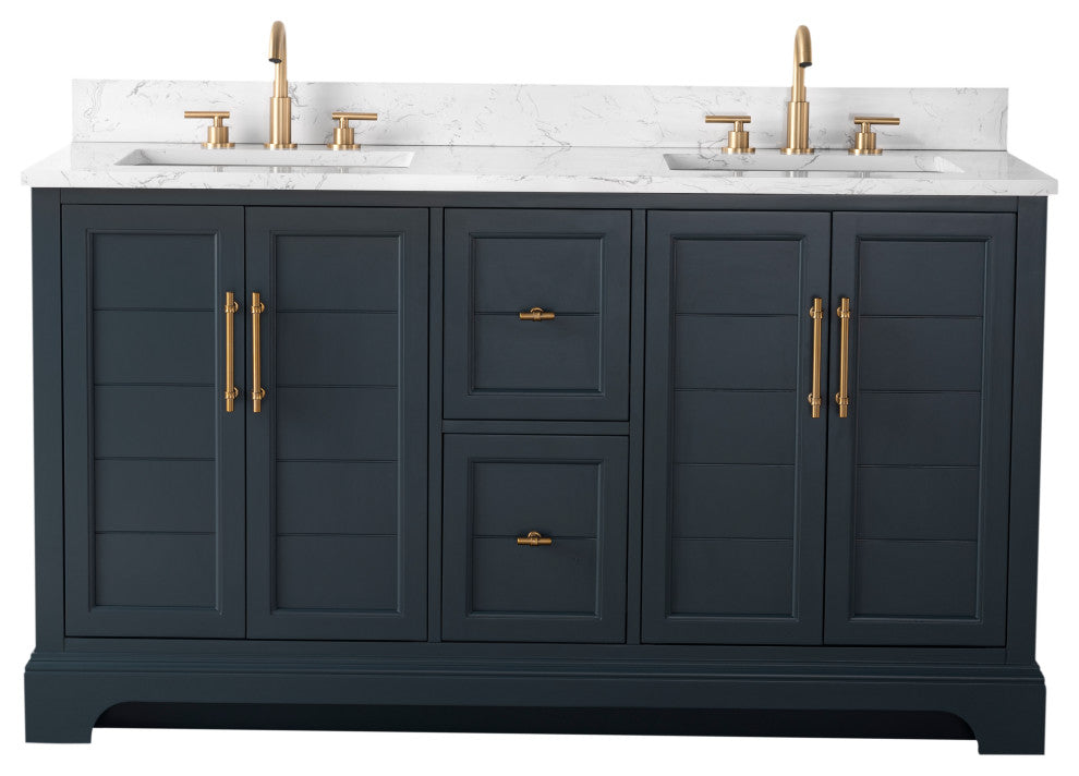 Vanity Art Bathroom Vanity With Sink & Top, Vintage Spruce Blue, 60" (Double Sink), Engineered Marble