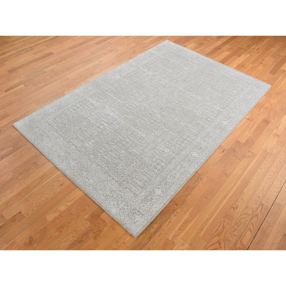 Dorian Gray Wool and Plant Based Silk Fine Jacquard Hand Loomed Rug 5'9"x9'