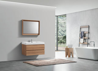 Bliss 36'' Wall Mount Modern Bathroom Vanity Vulcan Ash Grey, Honey Oak